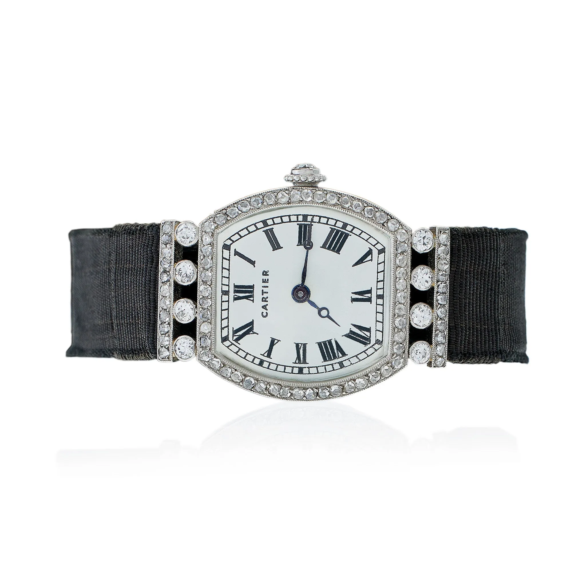 Cartier Paris ??Tortue?? Diamond and Grosgrain Wristwatch