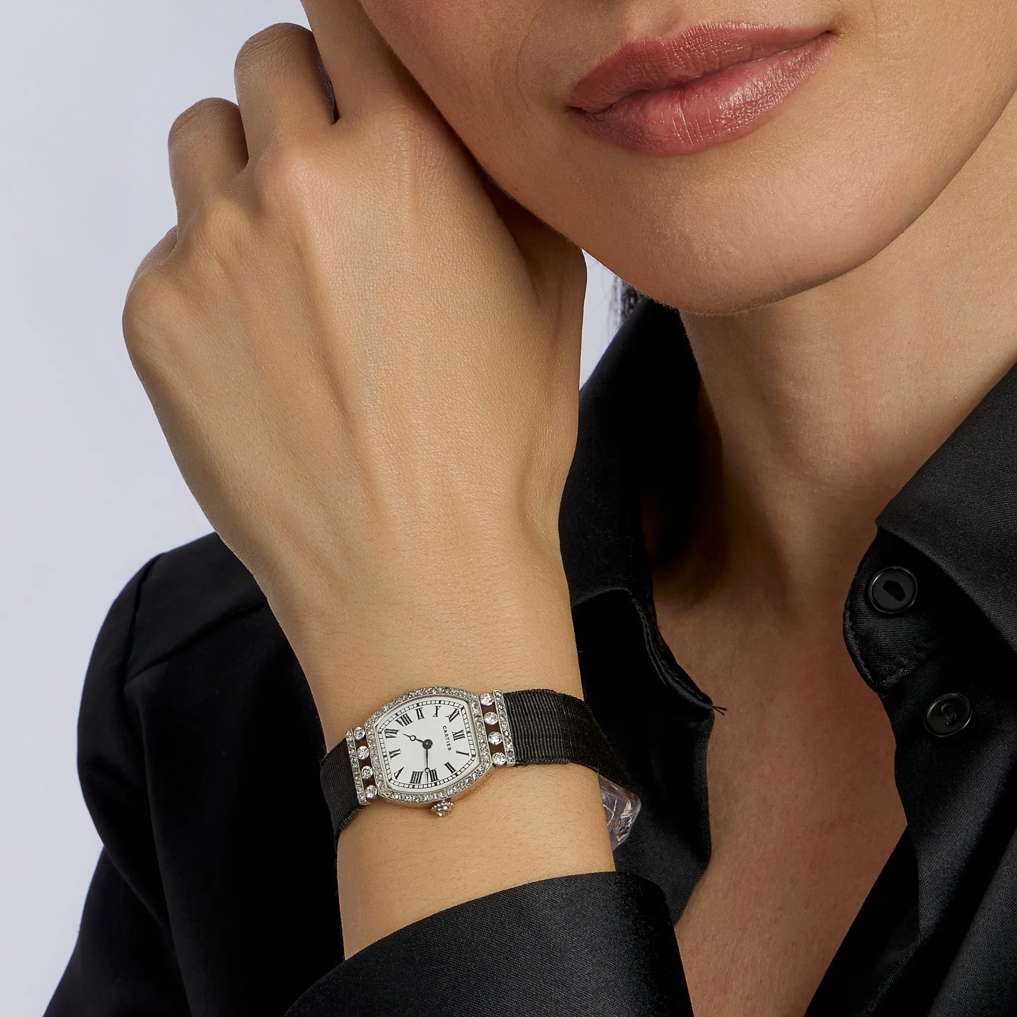 Cartier Paris ??Tortue?? Diamond and Grosgrain Wristwatch