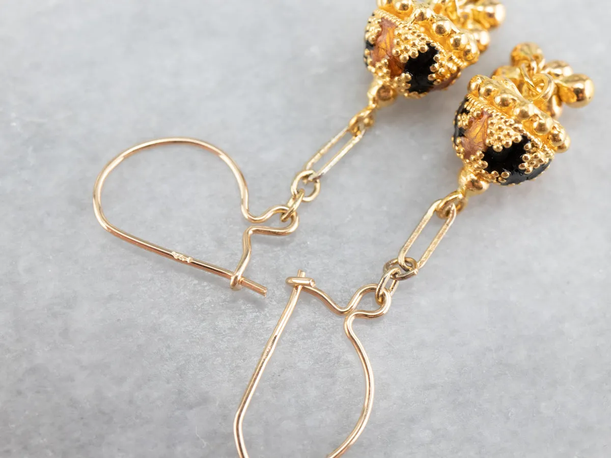 Colorful Gold Beaded Drop Earrings