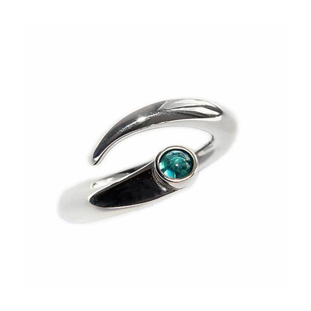 Curving Silver Wiggly Ring with Blue Topaz