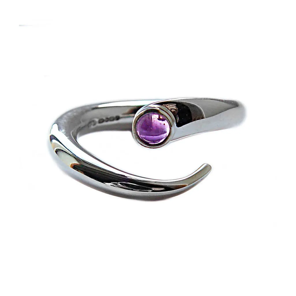 Curving Silver Wiggly Ring with Blue Topaz
