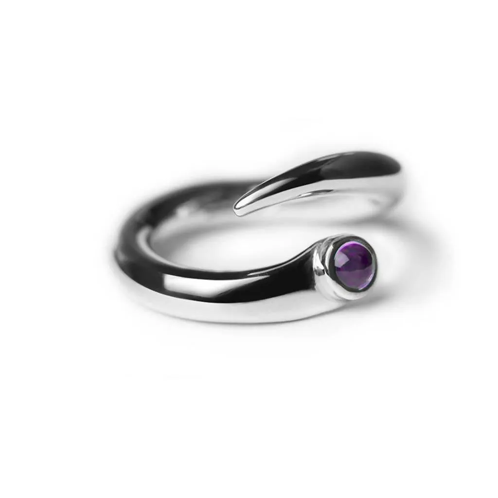 Curving Silver Wiggly Ring with Blue Topaz