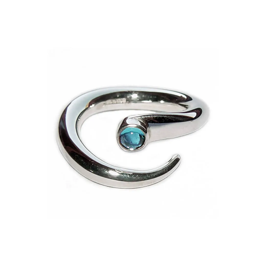 Curving Silver Wiggly Ring with Blue Topaz