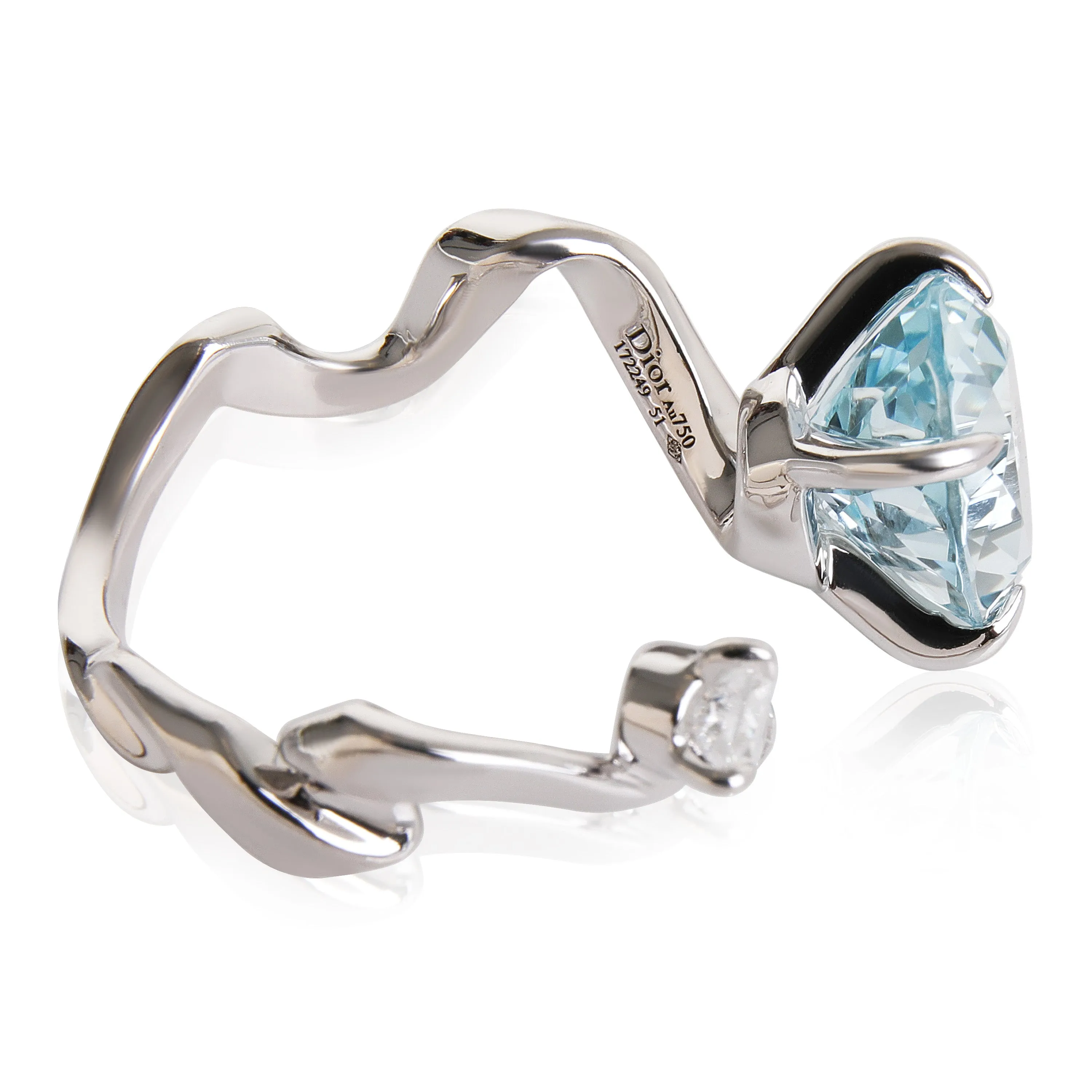 Dior Diorama Precieuse Diamond Aquamarine Ring in 18k White Gold D VS1 0.33 CTW