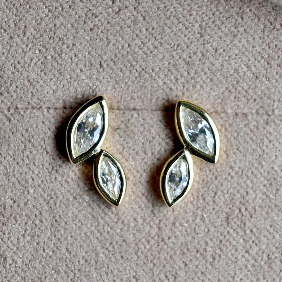 Double Marquis Cubic Zirconia Bezel Studs
