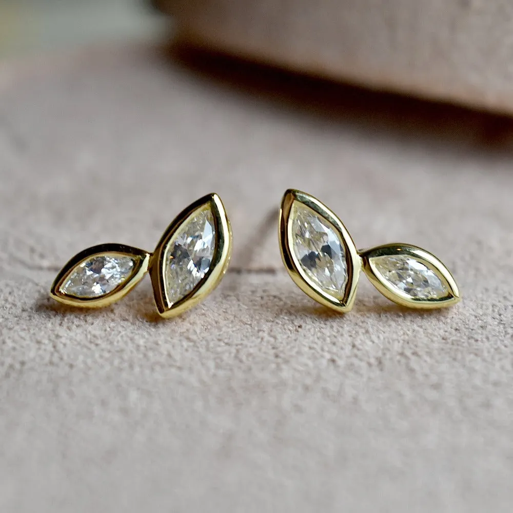 Double Marquis Cubic Zirconia Bezel Studs