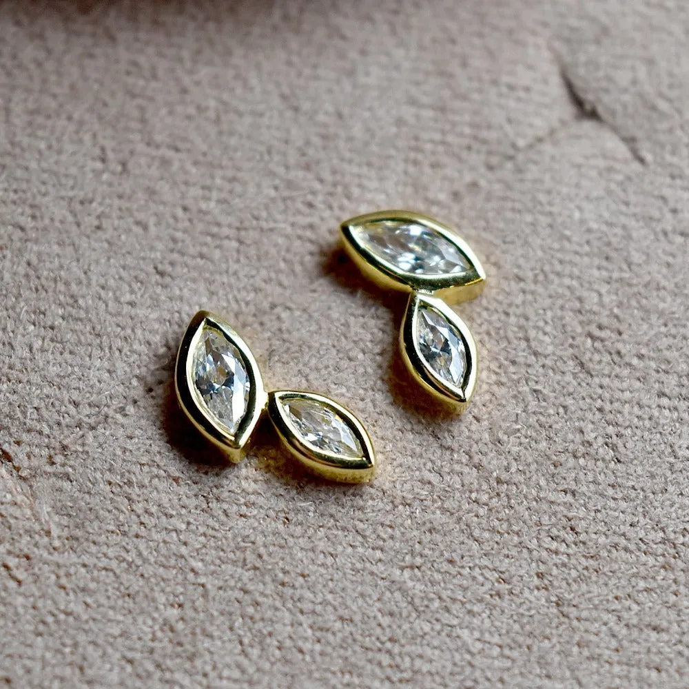 Double Marquis Cubic Zirconia Bezel Studs
