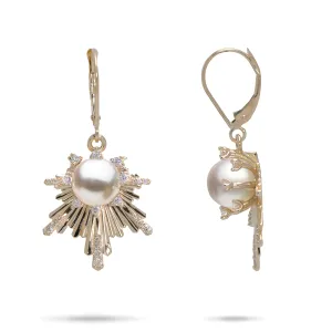 E Ho???la Akoya White Pearl Earrings in Gold with Diamonds - 22mm