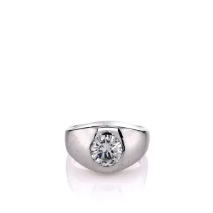 Estate 14k White Gold Gents Domed Bezel-Set Diamond Ring