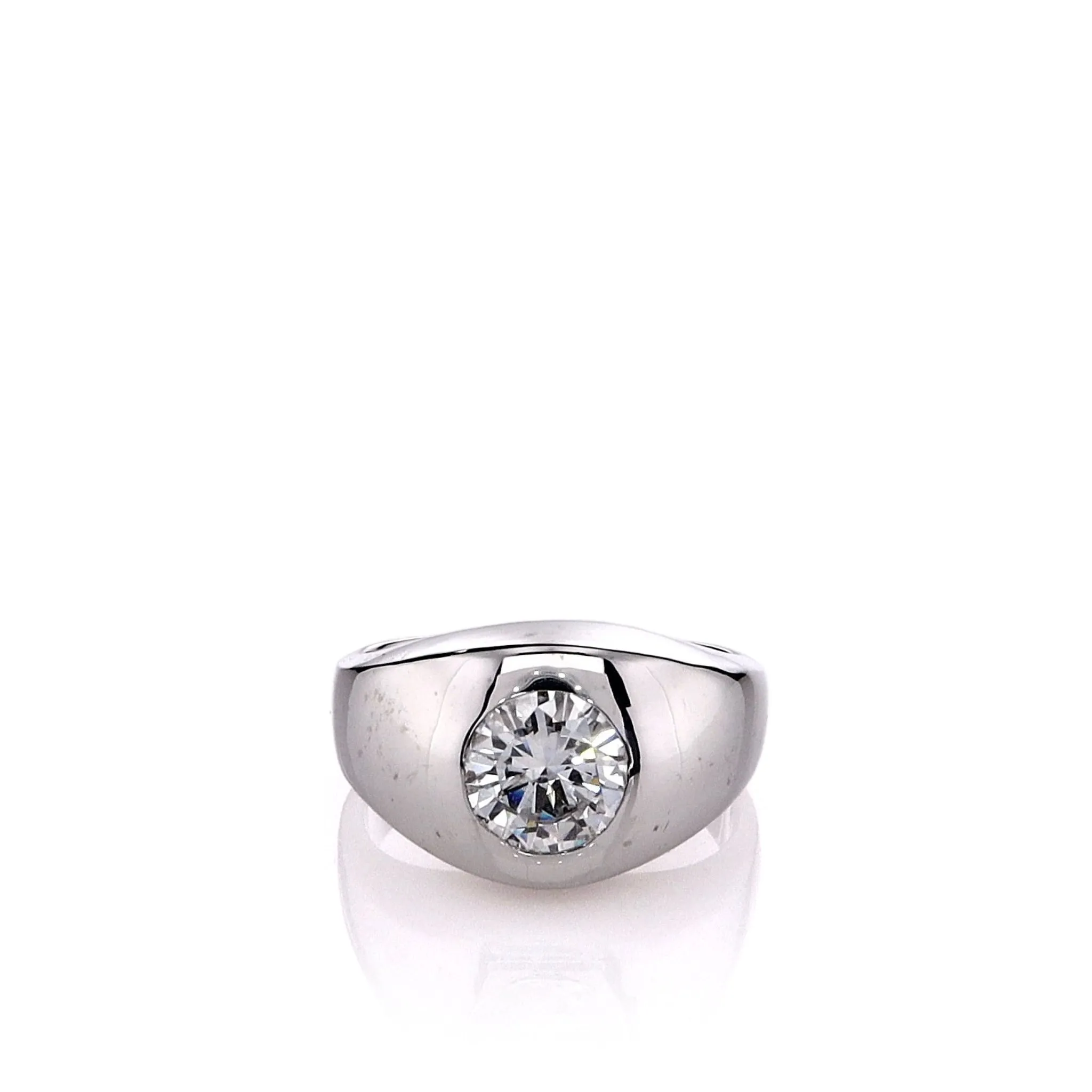 Estate 14k White Gold Gents Domed Bezel-Set Diamond Ring