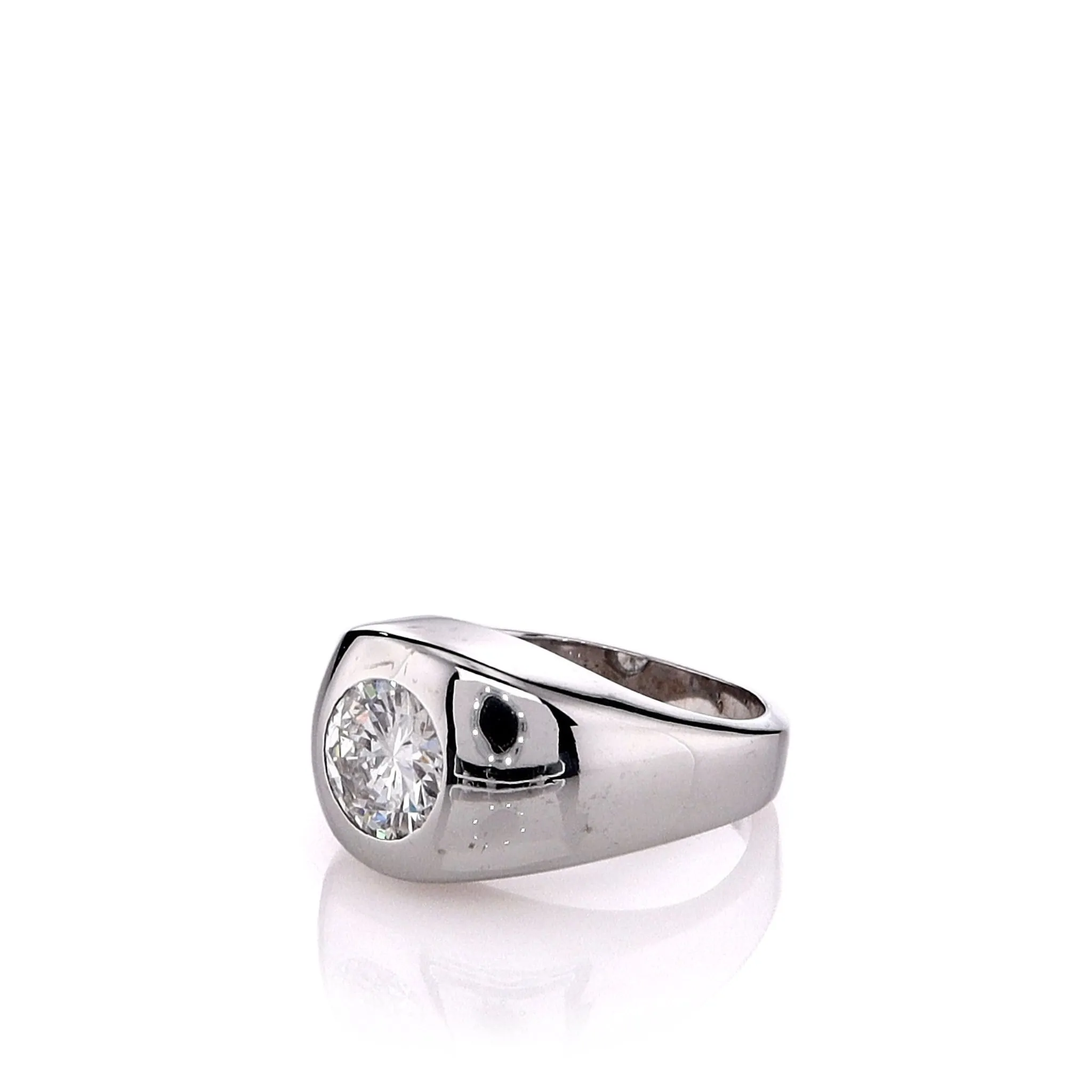 Estate 14k White Gold Gents Domed Bezel-Set Diamond Ring