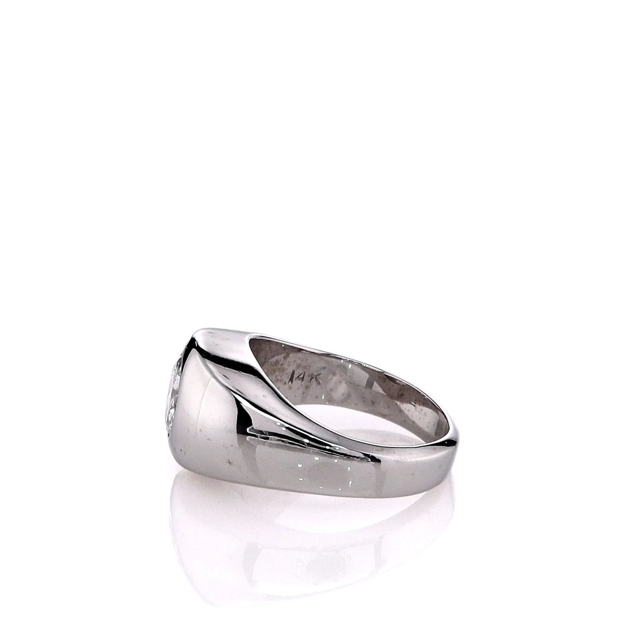Estate 14k White Gold Gents Domed Bezel-Set Diamond Ring