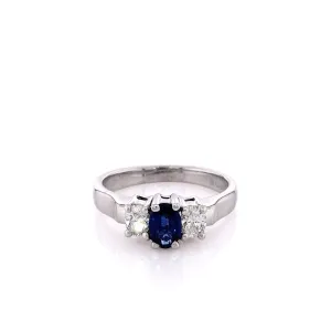 Estate 14k White Gold Oval Sapphire and Diamond Ring