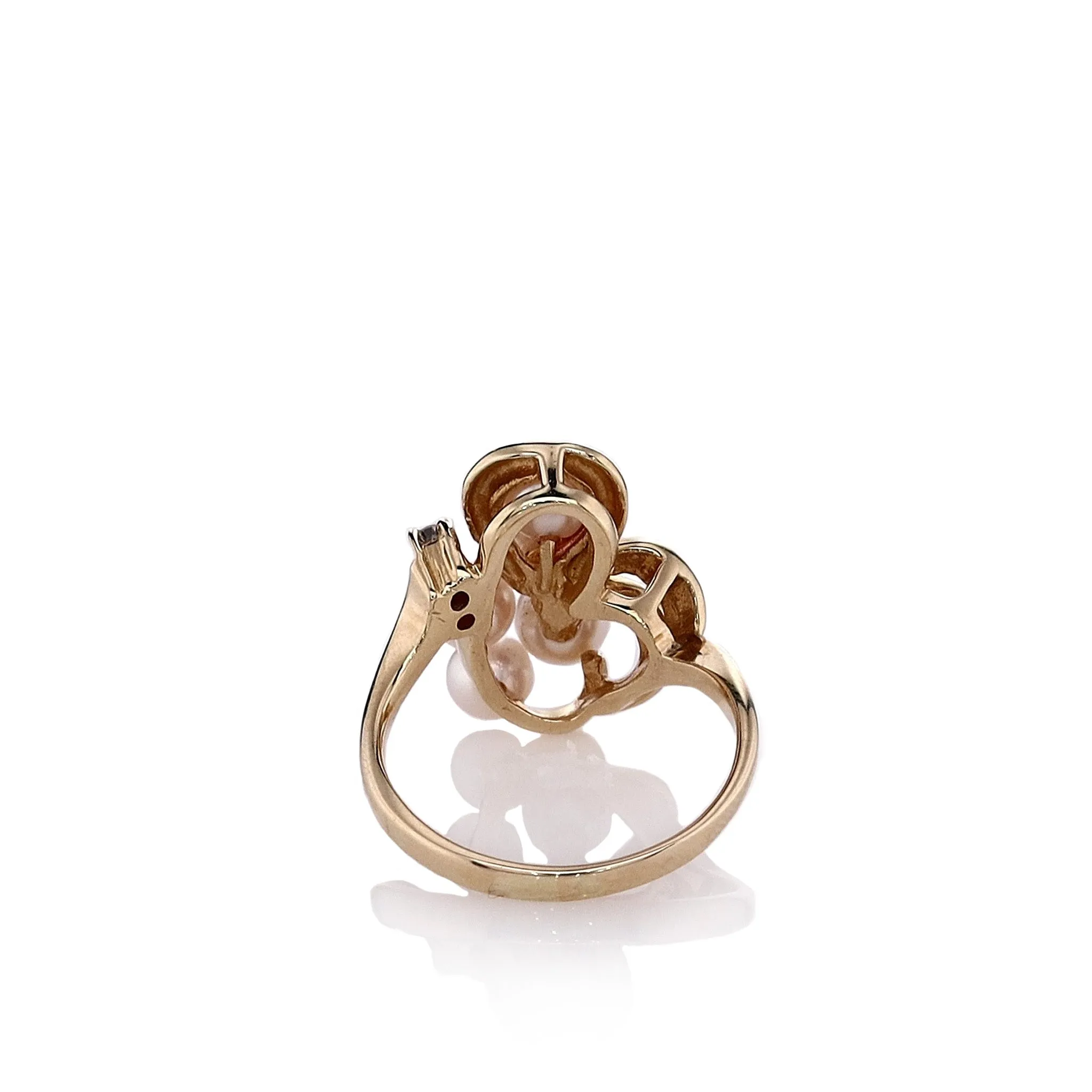 Estate 14k Yellow Gold Cultured Pearl and Diamond Cluster Ring