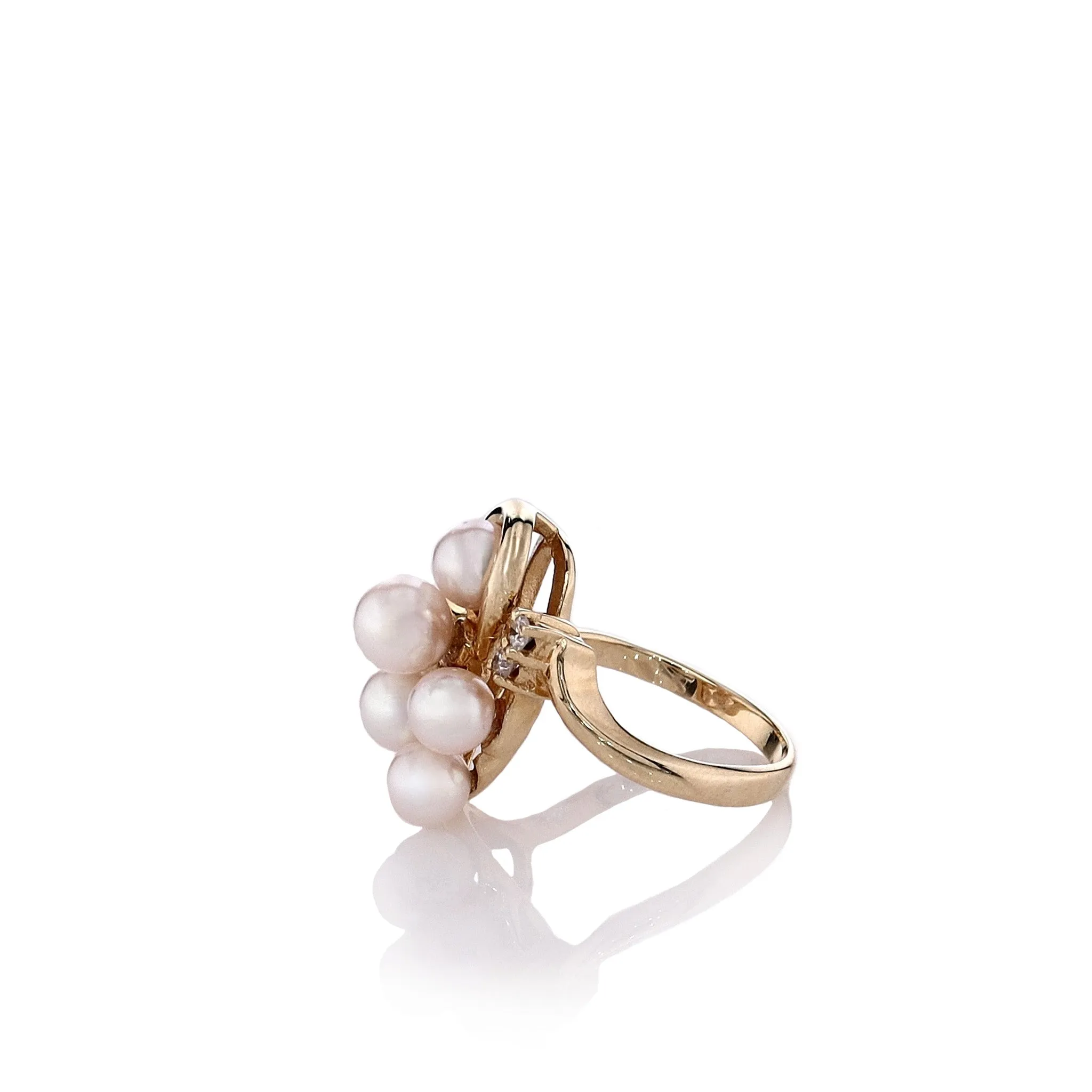 Estate 14k Yellow Gold Cultured Pearl and Diamond Cluster Ring