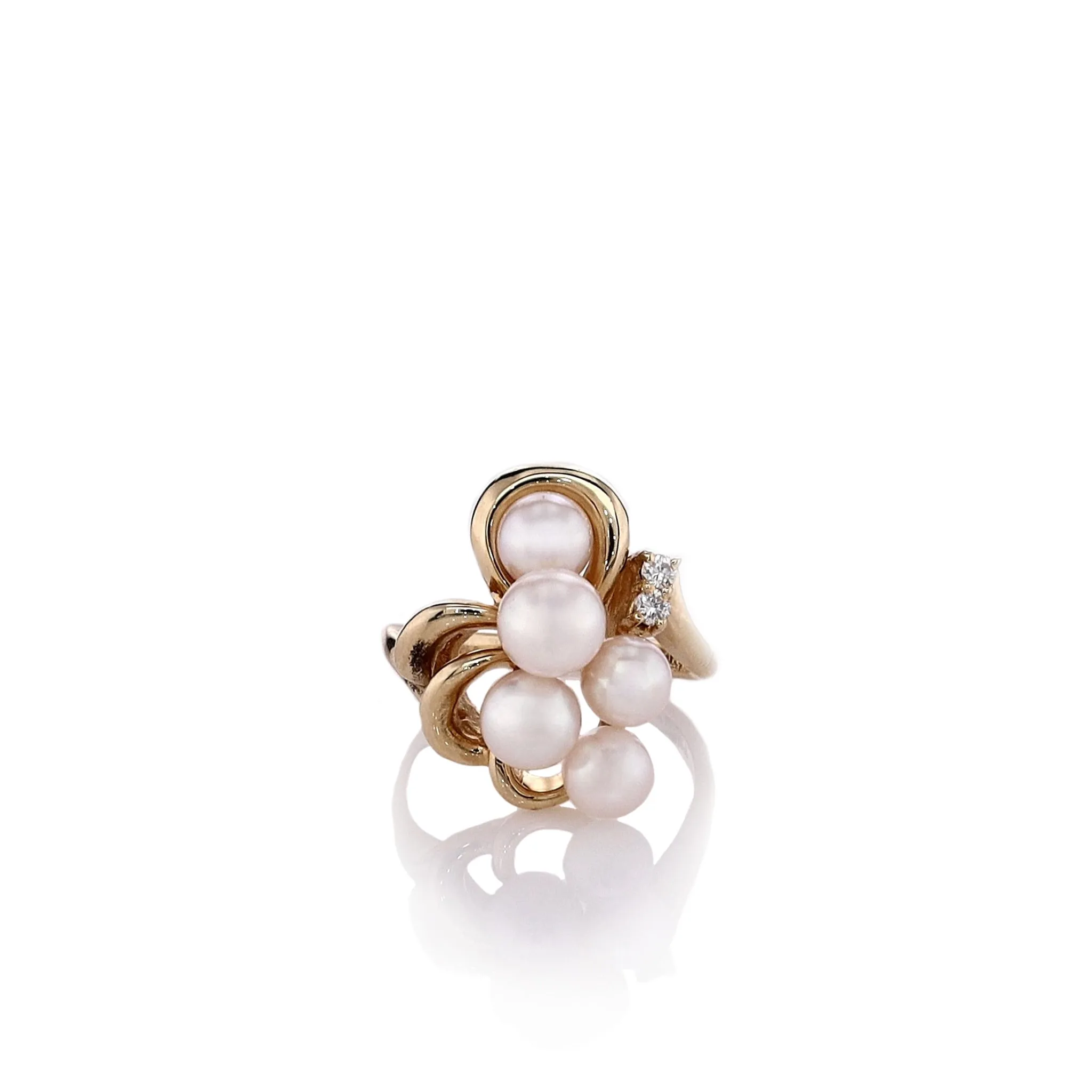 Estate 14k Yellow Gold Cultured Pearl and Diamond Cluster Ring