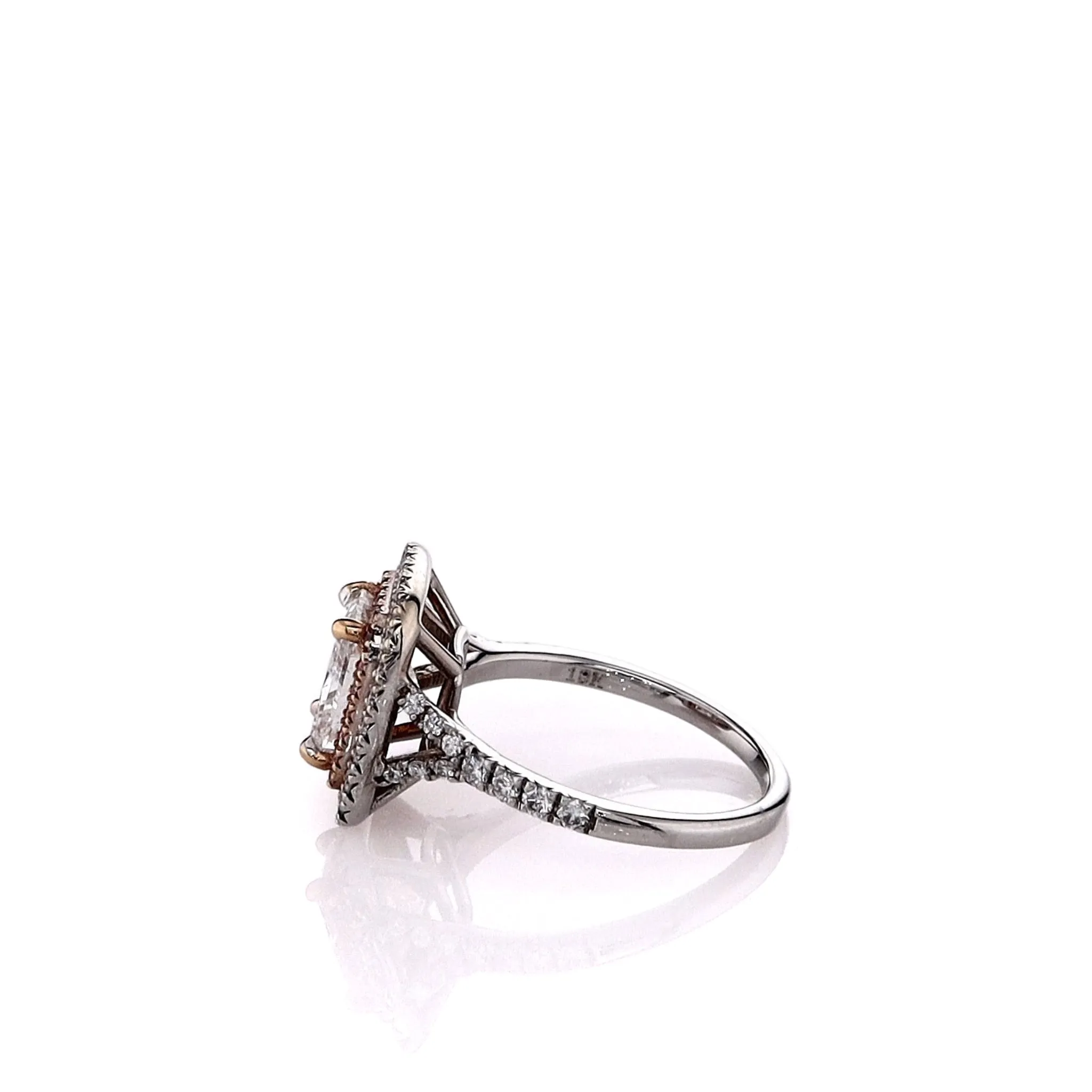 Estate 18k Two-Tone Pink Diamond Double Halo Split Shank Engagement Ring