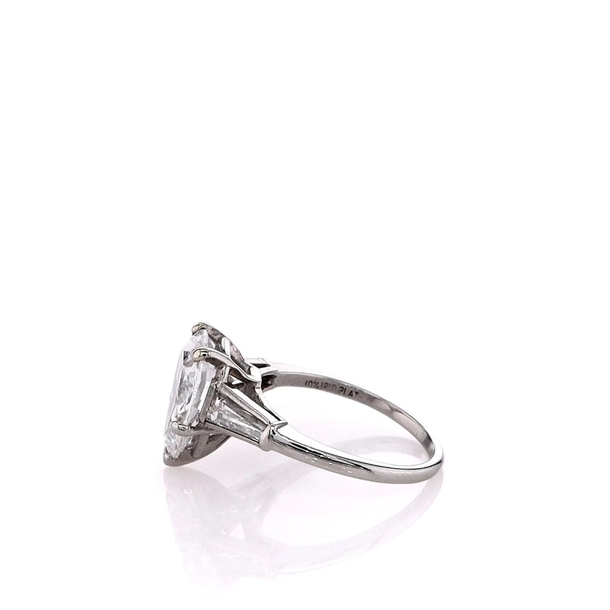 Estate Platinum Pear Shaped and Tapered Baguette Diamond Engagement Ring