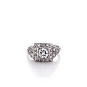 Estate Platinum Step Tower Design Diamond Square Halo Ring