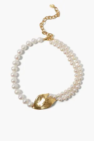 Falling Leaf Necklace White Pearl