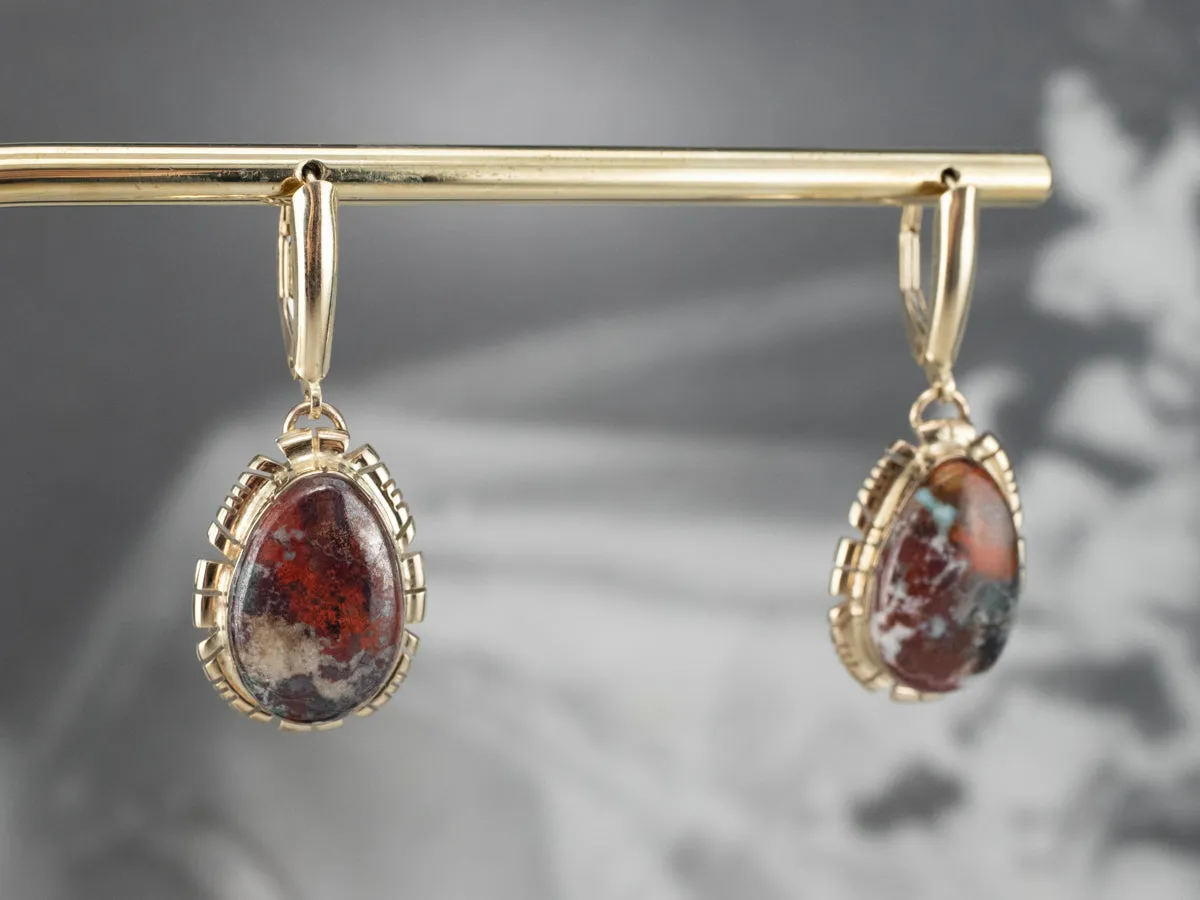 Gold and Jasper Drop Earrings