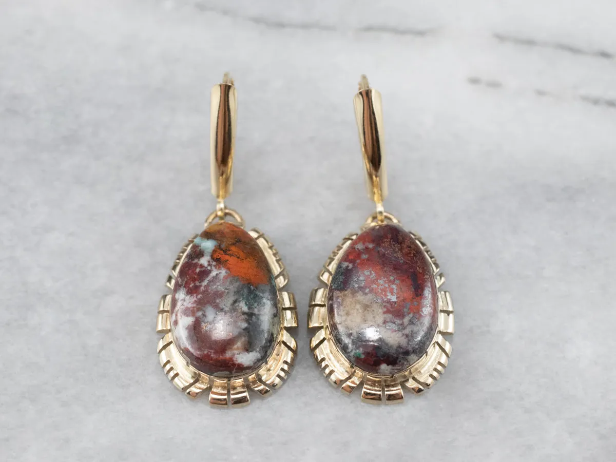 Gold and Jasper Drop Earrings