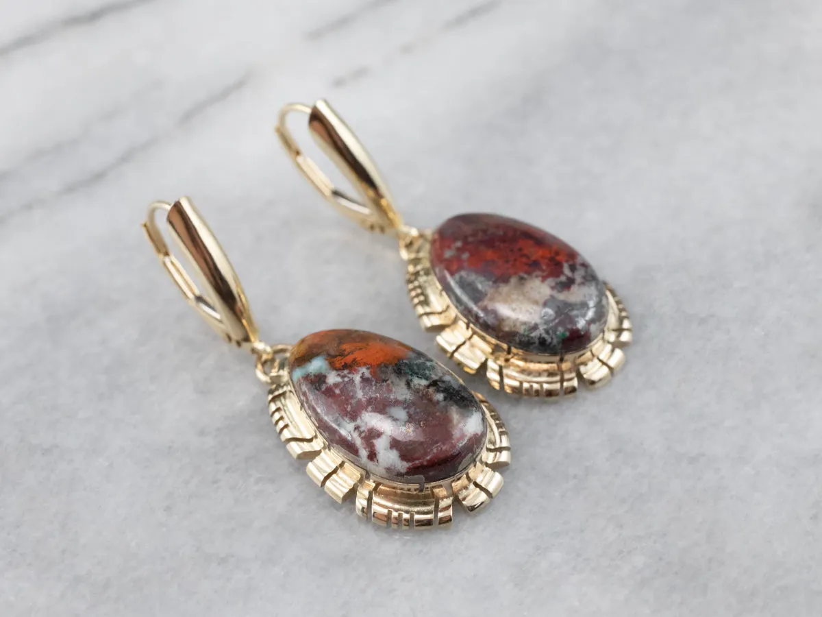 Gold and Jasper Drop Earrings