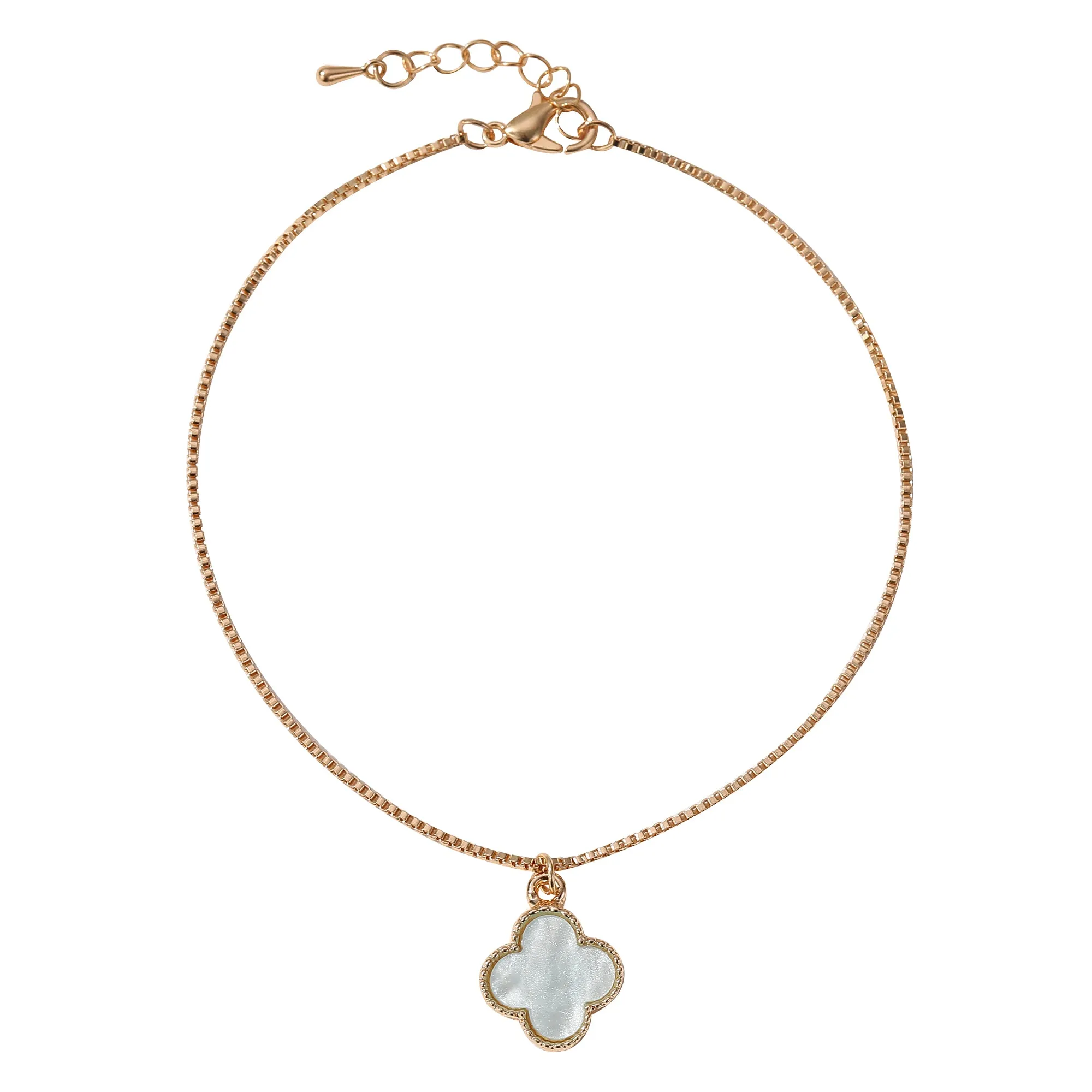 Gold Anklet with Pearlized Clover Charms - Elegant & Charming Jewelry for Women in Pastel Purple, Mint, Pink & White - Perfect for Everyday Wear or Special Occasions