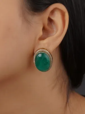 Green Color Gold Plated Faux Diamond Earrings - CZEAR549GR
