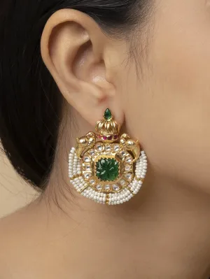 Green Color Gold Plated Temple Earrings - TMPEAR641