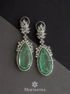 Green Color Silver Plated Faux Diamond Earrings - CZEAR471GR