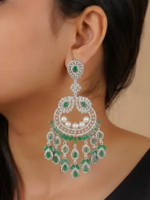 Green Color Silver Plated Faux Diamond Earrings - CZEAR546GR