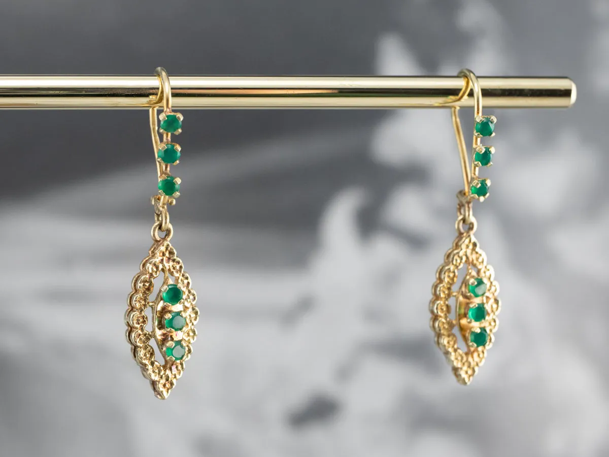 Green Onyx Gold Marquise Drop Earrings