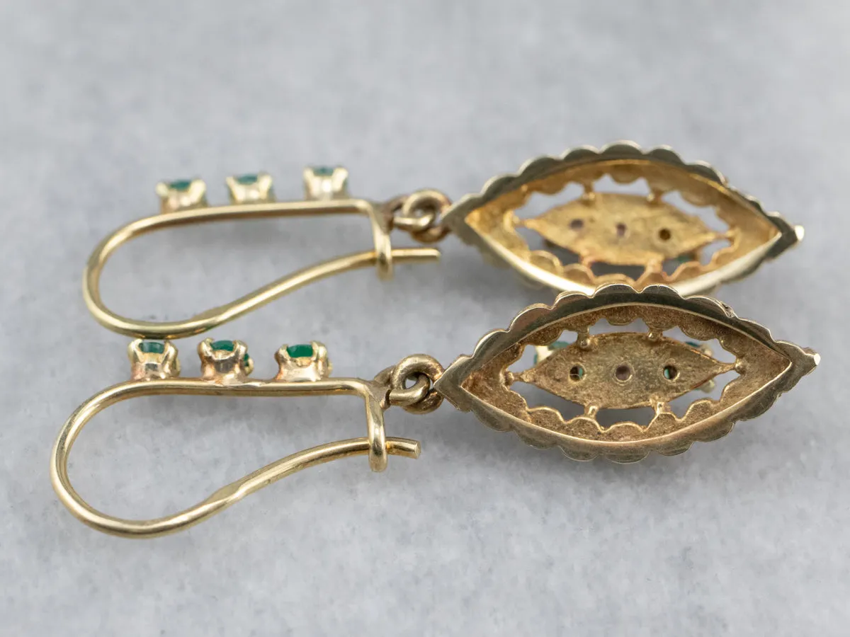Green Onyx Gold Marquise Drop Earrings