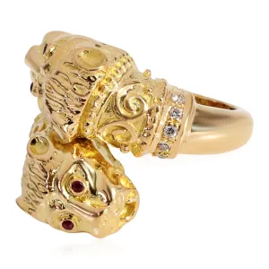 Heritage Double Head Ruby Diamond Ring in 18k Yellow Gold 1/10 Ctw