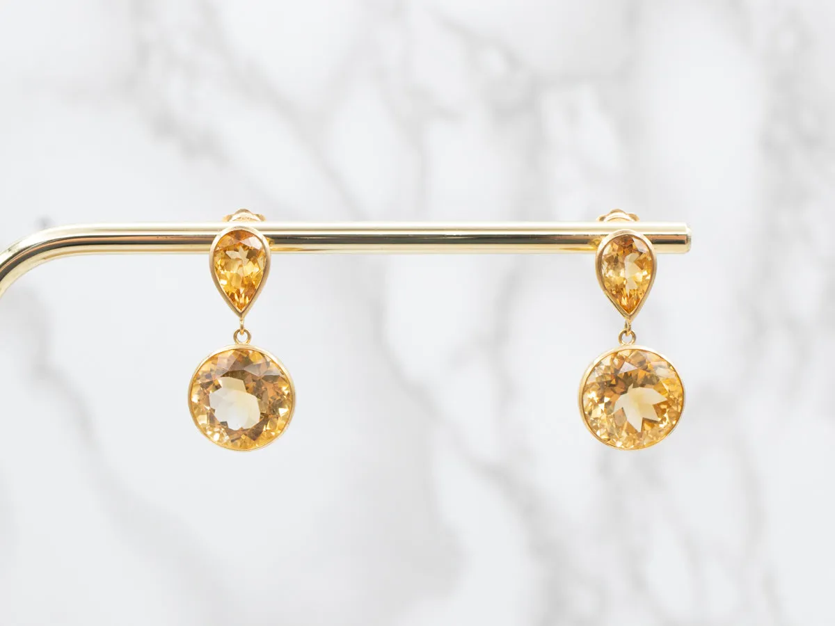 Honey-Hued Yellow Gold Citrine Drop Earrings