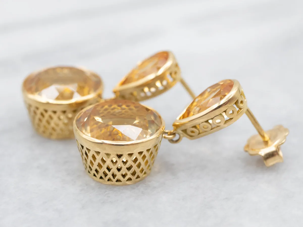 Honey-Hued Yellow Gold Citrine Drop Earrings