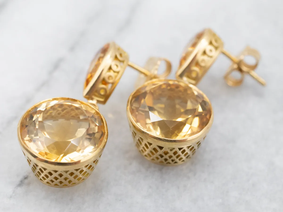 Honey-Hued Yellow Gold Citrine Drop Earrings
