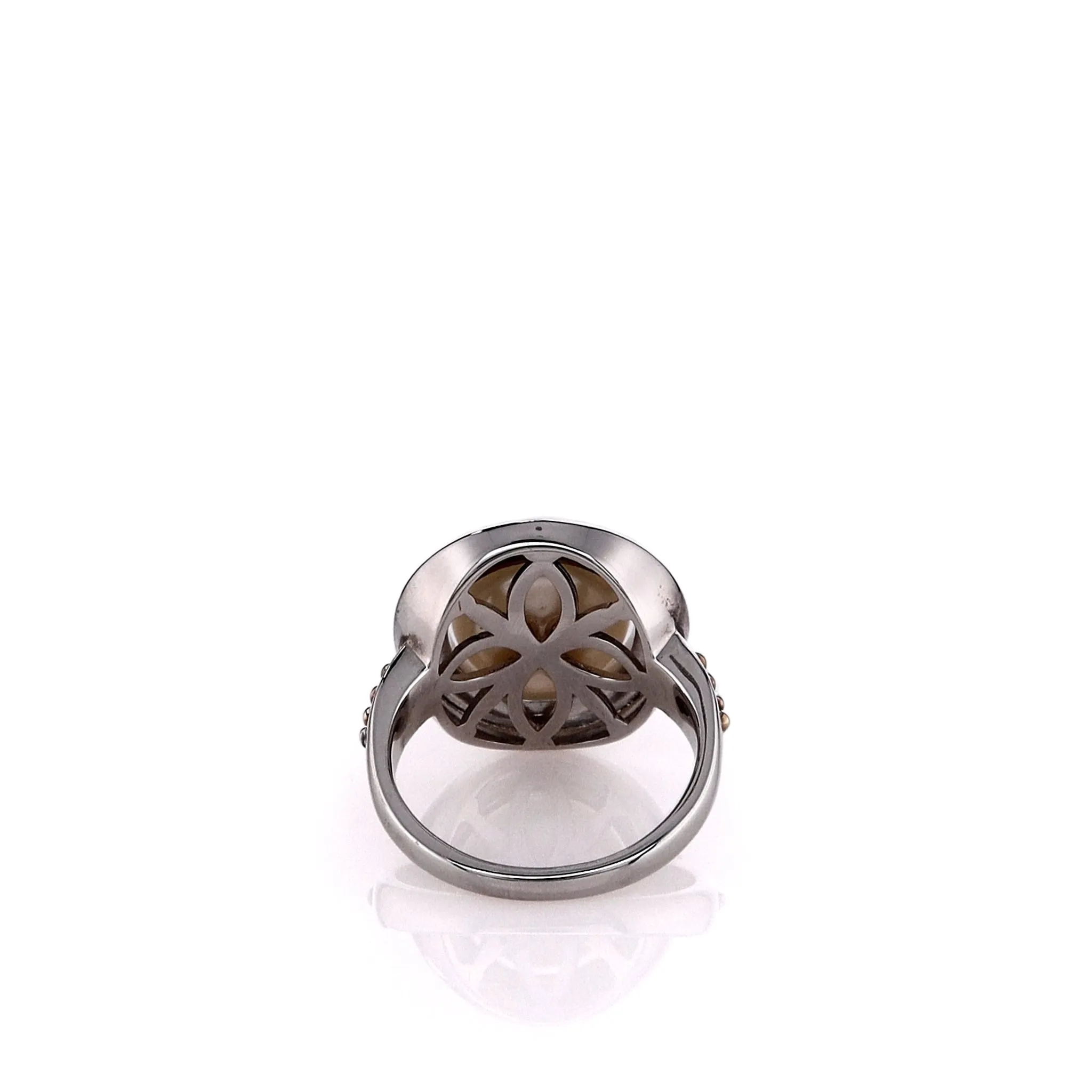 Honora Two-Tone Beaded Yellow Gold Frame Button Pearl Ring