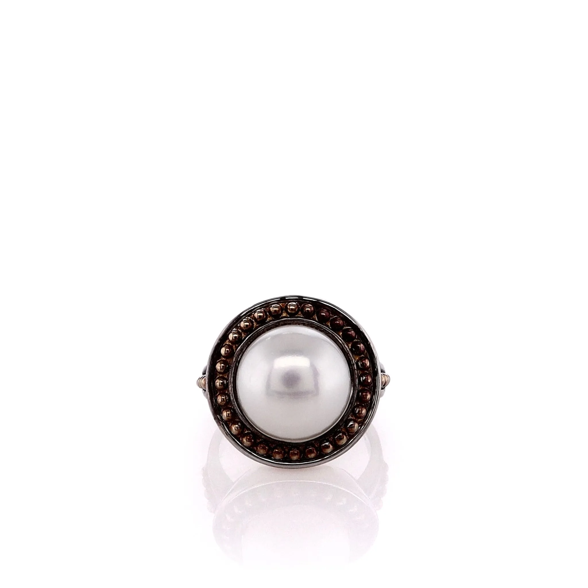 Honora Two-Tone Beaded Yellow Gold Frame Button Pearl Ring