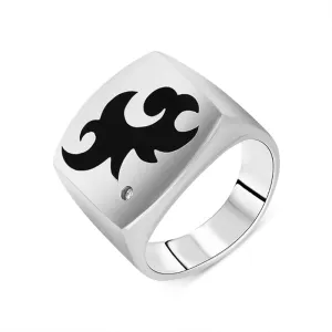 Hot Diamonds Sterling Silver Large Flat Top Black Swirl Ring D