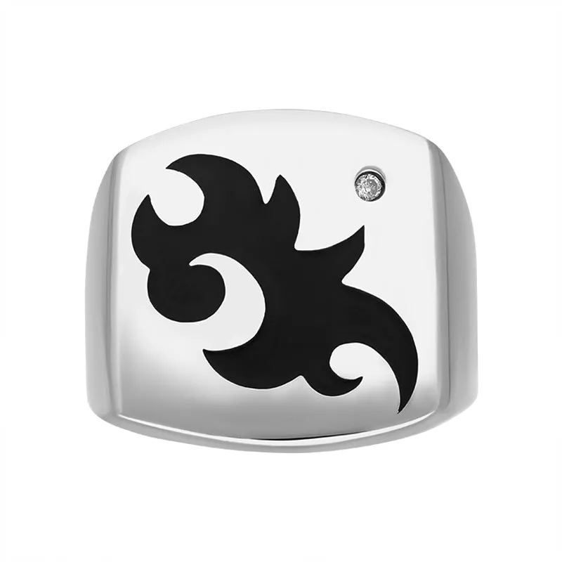 Hot Diamonds Sterling Silver Large Flat Top Black Swirl Ring D