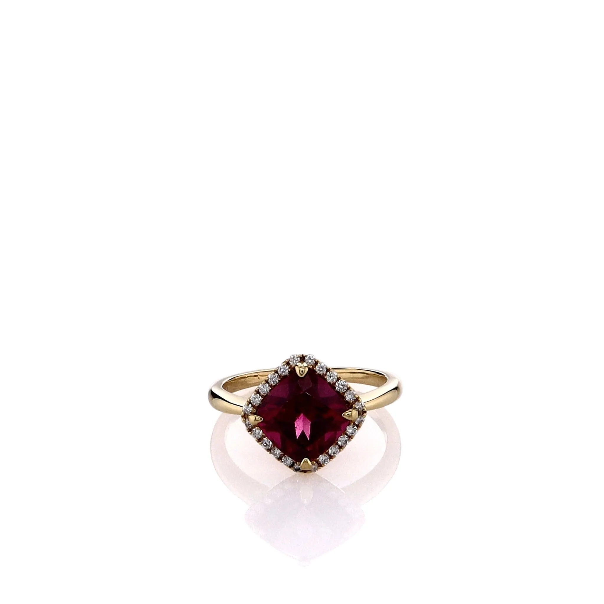 Lisa Nik 18k Yellow Gold Rhodolite Garnet and Diamond Halo Ring
