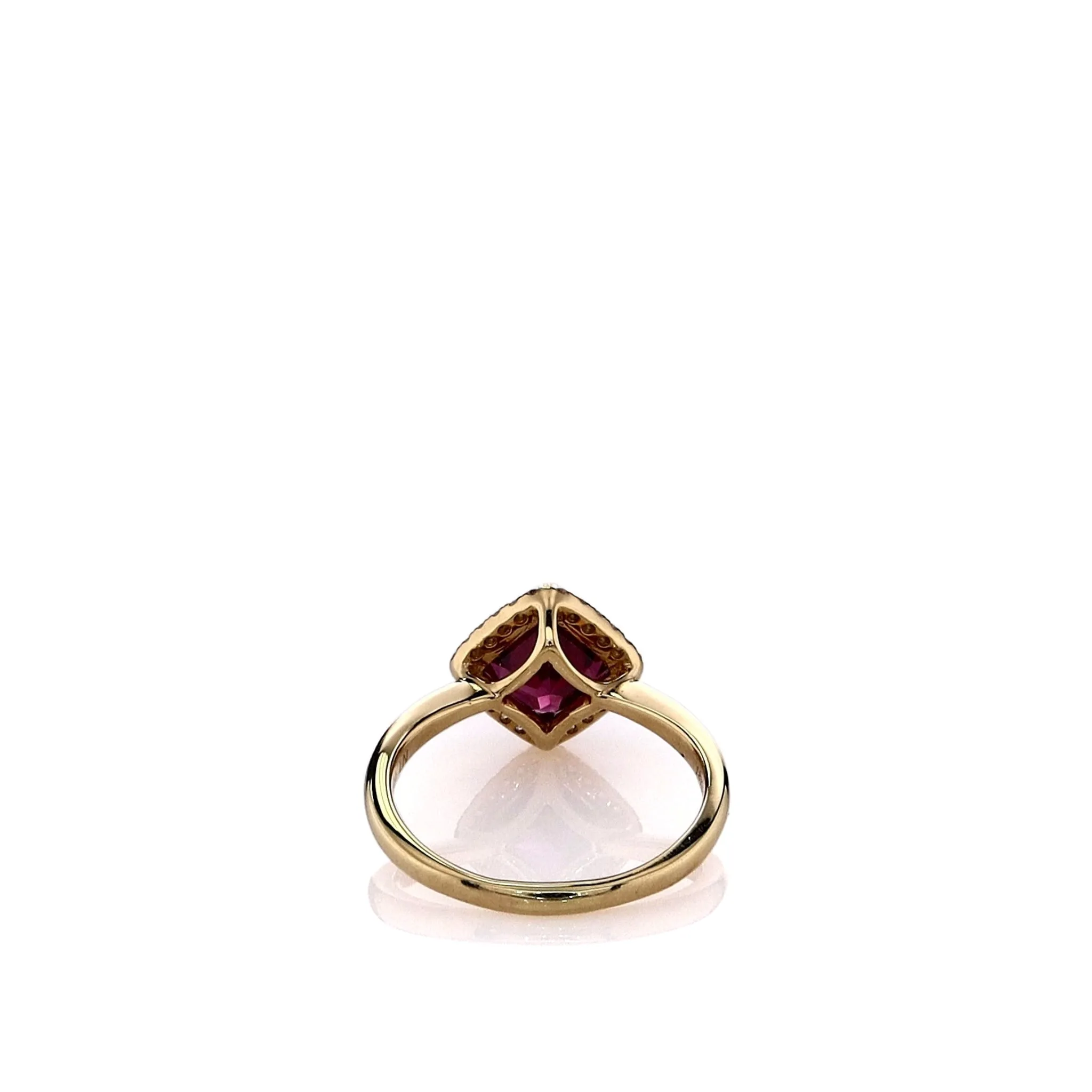 Lisa Nik 18k Yellow Gold Rhodolite Garnet and Diamond Halo Ring