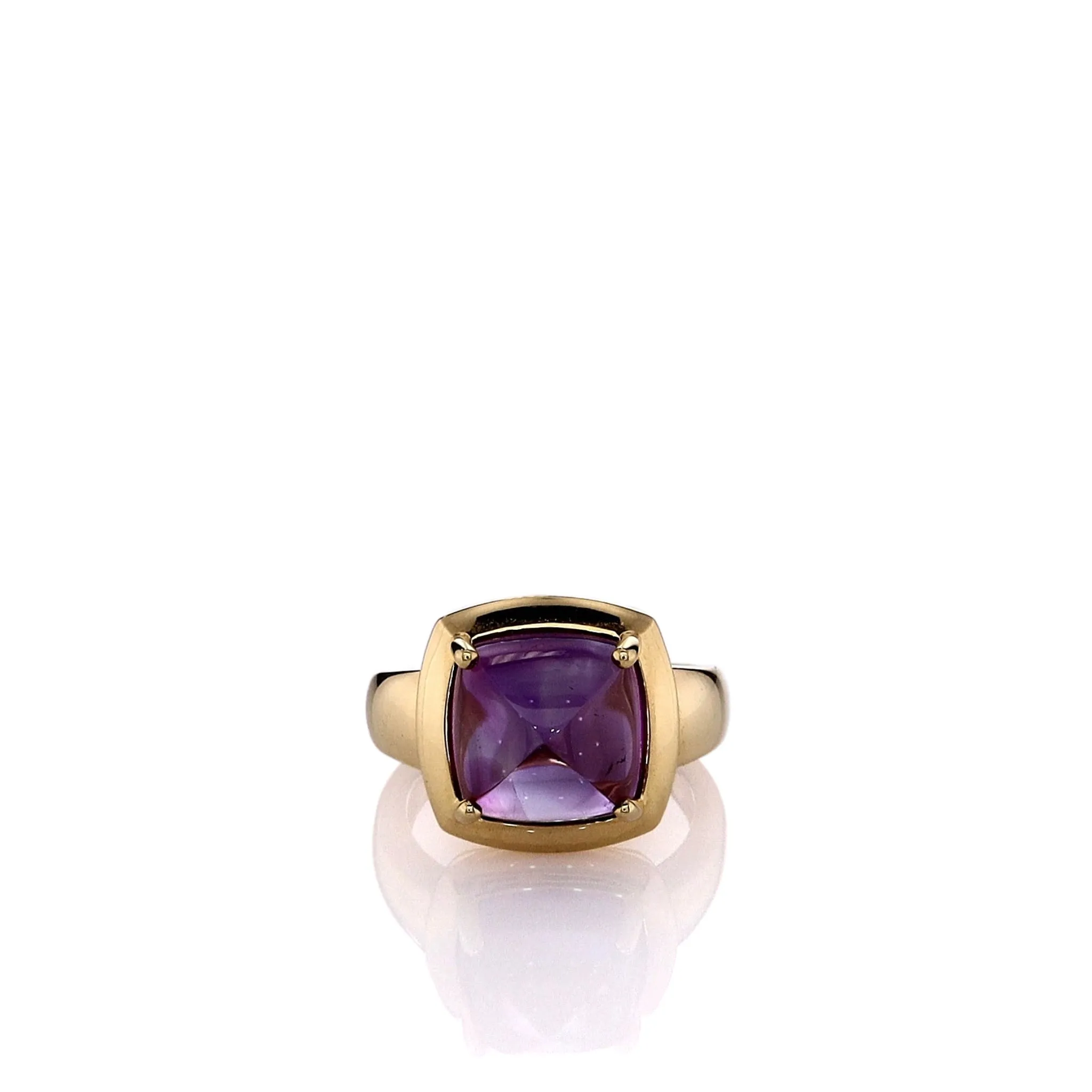 Lisa Nik 18k Yellow Gold Square Sugarloaf Amethyst Ring
