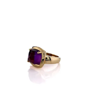 Lisa Nik 18k Yellow Gold Square Sugarloaf Amethyst Ring