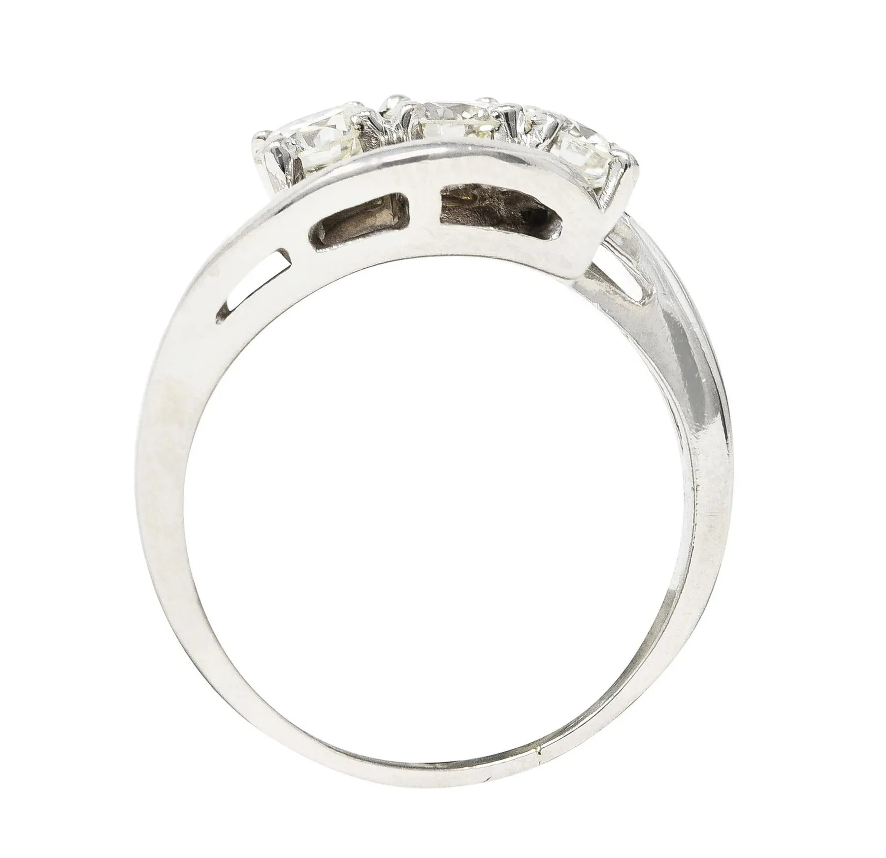 MID-CENTURY 2.03 CTW BAGUETTE DIAMOND PLATINUM SWIRLING VINTAGE BYPASS DINNER RING