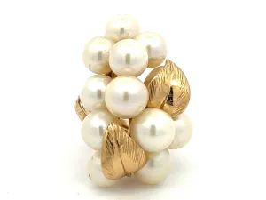 Mings Large Akoya Pearl and Leaf Ring in 14k Yellow Gold