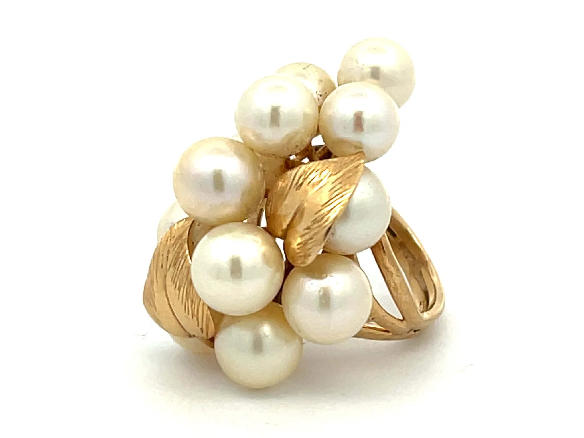 Mings Large Akoya Pearl and Leaf Ring in 14k Yellow Gold