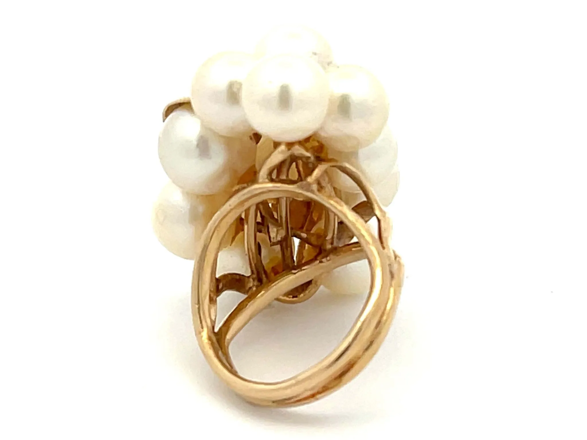 Mings Large Akoya Pearl and Leaf Ring in 14k Yellow Gold